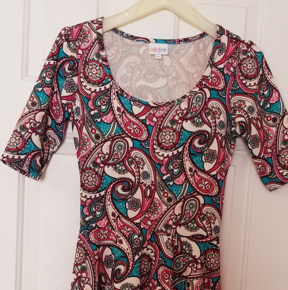 LulaRoe Nicole Turquoise Pink Paisley Sz XS